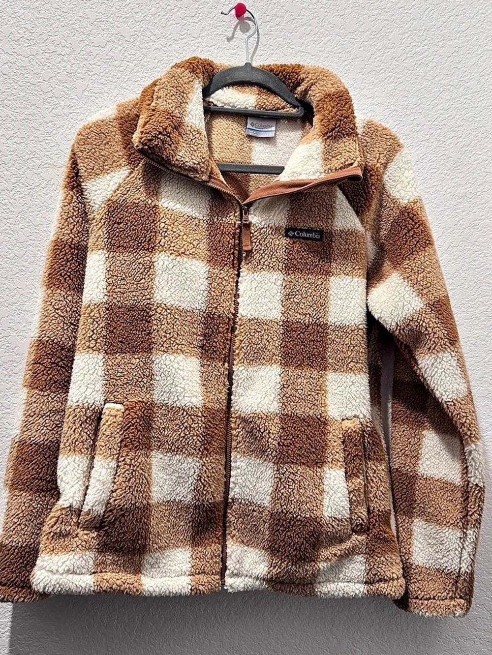 Columbia Checkered Teddy Jacket in Brown & White
